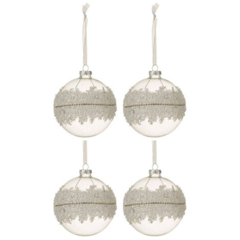 Lot de 4 Boules de Noël "Glace" 10cm Blanc & Argent