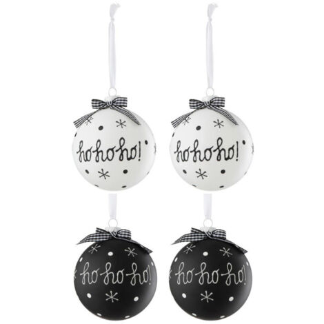 Lot de 4 Boules de Noël "Hohoho" 10cm Noir & Blanc