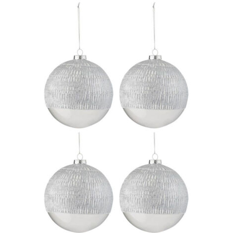 Lot de 4 Boules de Noël "Lignes Verre" 12cm Argent
