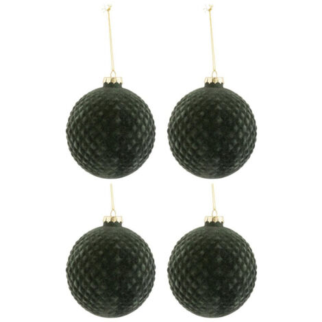 Lot de 4 Boules de Noël "Motifs" 10cm Vert Foncé