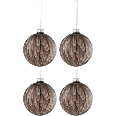 lot de 4 Boules de noël noir fumé en verre