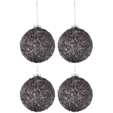 Lot de 4 Boules de Noël "Paillettes" 10cm Anthracite