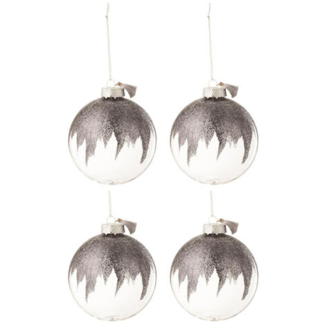 Lot de 4 Boules de Noël "Paillettes" 10cm Gris