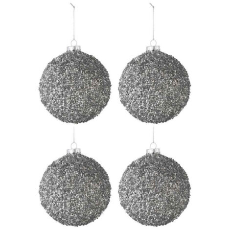Lot de 4 Boules de Noël "Paillettes" 10cm Gris Fumé
