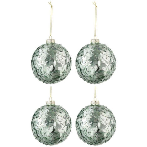 Lot de 4 Boules de Noël "Paillettes" 10cm Vert Menthe