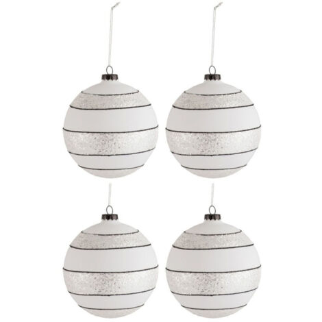 Lot de 4 Boules de Noël "Paillettes Lignes" 10cm Blanc