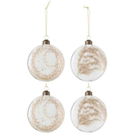 Lot de 4 Boules de Noël "Pampas" 10cm Transparent