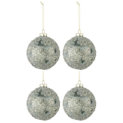 Lot de 4 Boules de Noël "Pierres" 10cm Gris & Vert