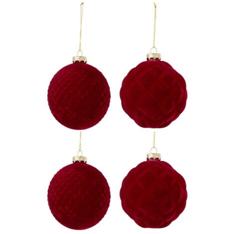 Lot de 4 Boules de Noël Velours "Caro" 10cm Rouge