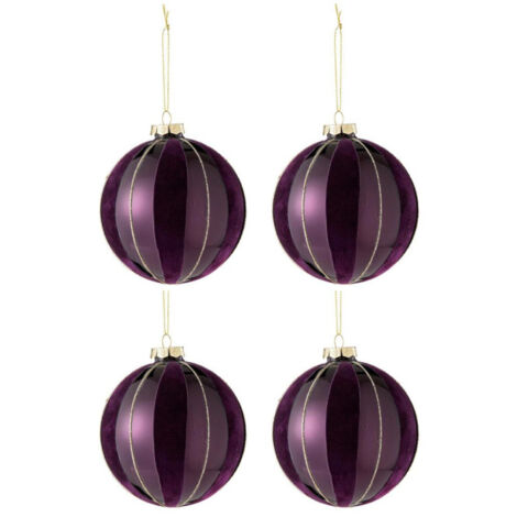 Lot de 4 Boules de Noël Velours "Eva" 10cm Mauve
