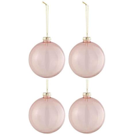 Lot de 4 Boules de Noël "Verre Épais" 10cm Transparent & Rose
