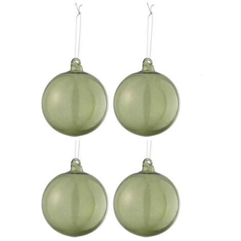 Lot de 4 Boules de Noël "Verre Épais" 10cm Transparent & Vert