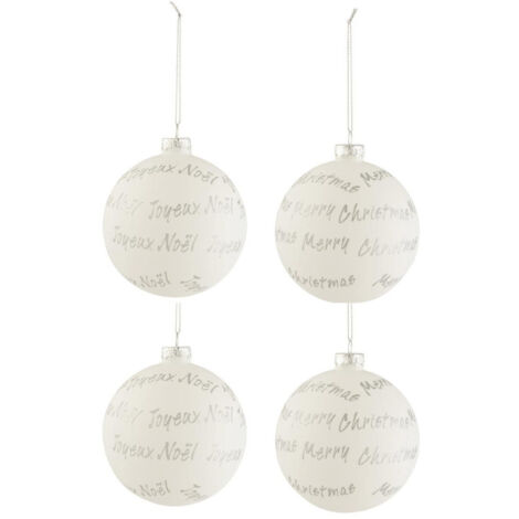 Lot de 4 Boules de Noël "Xmas" 10cm Blanc & Argent