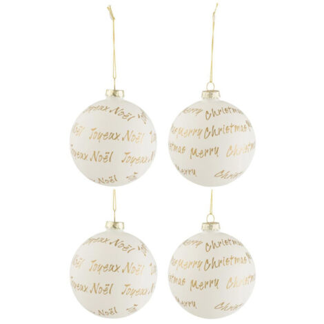 Lot de 4 Boules de Noël "Xmas" 10cm Blanc & Or
