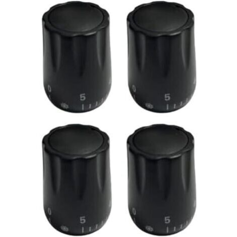 Lot de 4 boutons de commande de valve thermostatique avec filetage pour radiateur et systèmes de chauffage au sol, volant réglable en plastique (noir)