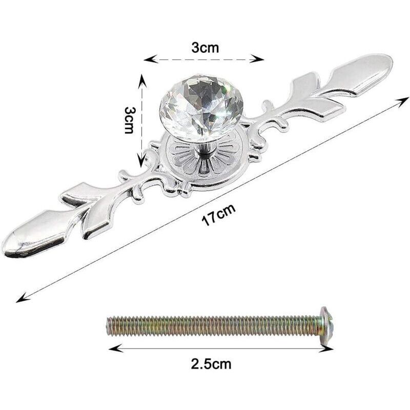 Lot de 4 boutons de porte en cristal - Pour armoire -