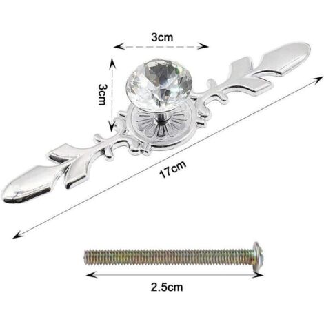 Lot de 4 boutons de porte en cristal transparent, design élégant et résistant, pour armoire, meuble ou placard – finition haut de gamme
