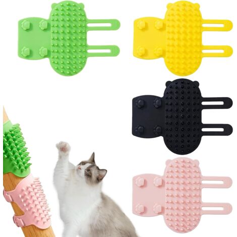 Lot de 4 Brosse Chat Silicone Souple 2 en 1 pour Grattoir et Toilettage Animaux