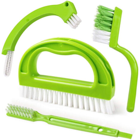 Lot de 4 brosses à joints pour carrelage et vitres – manche ergonomique, tête rigide en nylon résistant – set complet salle de bain