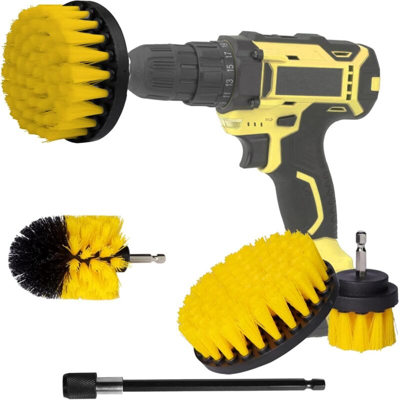 Lot de 4 brosses de nettoyage pour perceuse - Kit de nettoyage pour joints, douche, baignoire, carrelage, coins, salle de bain et cuisine
