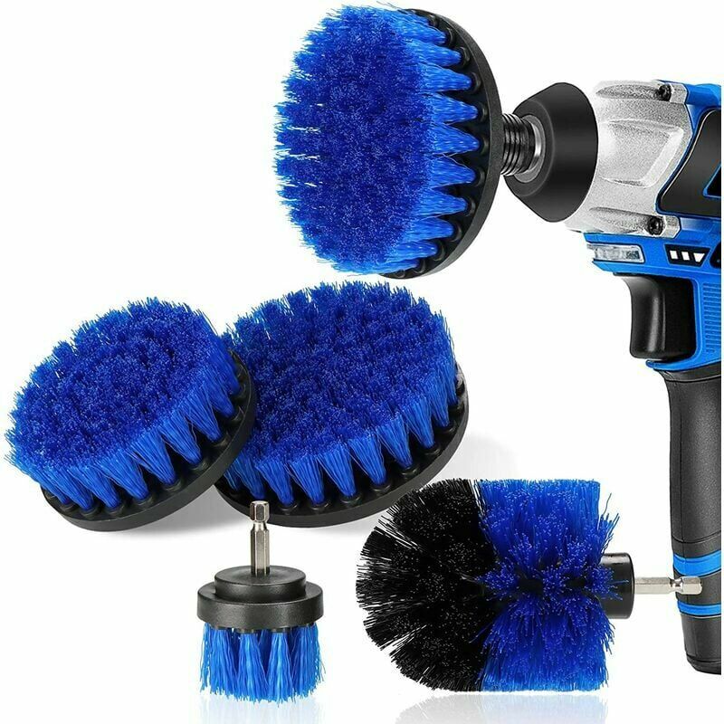 Lot de 4 brosses de nettoyage pour perceuse électrique – Épurateur électrique pour brosses de nettoyage (perceuse non incluse) – Bleu,Fonepro