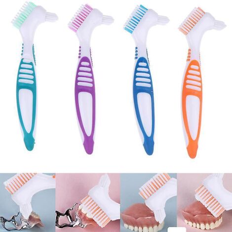 lot De 4 Brosses De Nettoyage Pour Prothse Dentaire Avec Poils Multicouches Et Poigne Ergonomique En Caoutchouc - Brosse Portable Double Face Pour