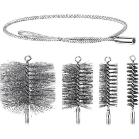 Lot de 4 brosses pour tuyau de poêle - 30/50/80/150 mm - avec tige de poussée et fil d'acier de 1 m - Brosse de cheminée - Kit de ramonage pour cheminée, cheminée, tuyau de poêle