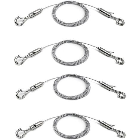 Lot de 4 câbles de suspension réglables pour tableaux, ultra-résistants (supporte jusqu'à 22,7 kg), 2 m x 1,5 mm, couleur argent.-AquaForge