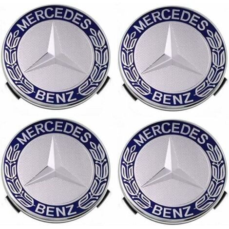 Lot de 4 cache-moyeux 75 mm pour Mercedes Benz – Plastique ABS – Installation facile et esthétique améliorée – Couleur bleue