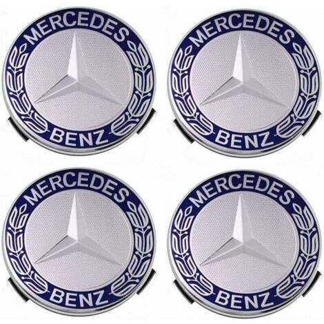 Lot de 4 cache-moyeux 75 mm pour Mercedes Benz – Plastique ABS – Installation facile et esthétique améliorée – Couleur bleue