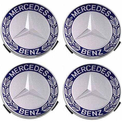 Lot de 4 cache-moyeux compatibles avec Mercedes Benz 75 mm - Bleu