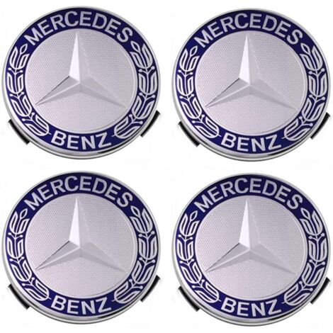Lot de 4 cache-moyeux compatibles avec Mercedes Benz 75 mm - Bleu