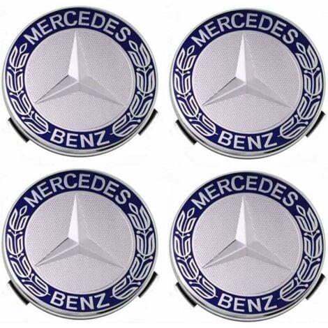 Lot de 4 cache-moyeux compatibles avec Mercedes Benz 75 mm - Bleu,TRIMEC