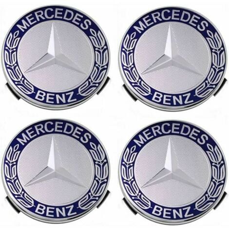 Lot de 4 cache-moyeux compatibles avec Mercedes Benz 75 mm - Bleu,TRIMEC