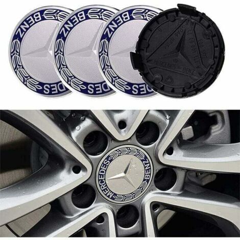 Lot de 4 cache-moyeux compatibles avec Mercedes Benz 75 mm - Bleu,TRIMEC