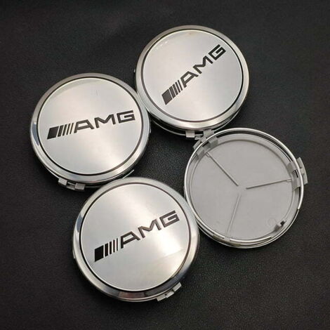 Lot de 4 cache-moyeux de roue de voiture de 75 mm pour Mercedes-Benz AMG – Modèles W176 W177 W204 W205 W212 W213 W206 X253 W117 W167 (Classes A, E, C) – Finition Argent