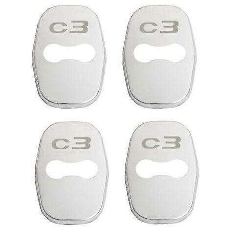 Lot de 4 caches de serrure de porte style auto avec emblème, compatibles avec Citroën C3, C3-XR, C4 et C5. Accessoires en acier inoxydable. Protection de serrure de porte pour C3 (argenté).