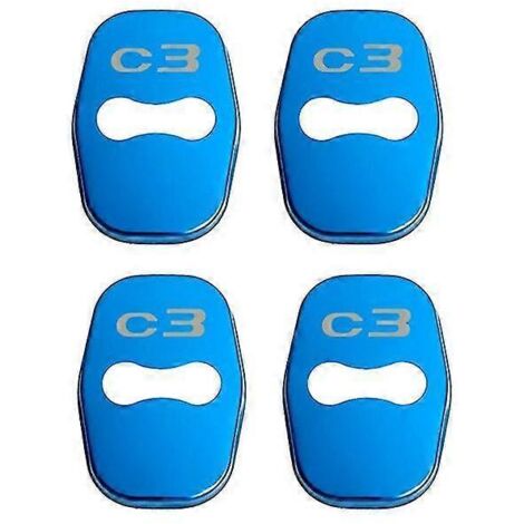 Lot de 4 caches de serrure de porte style auto avec emblème, compatibles avec Citroën C3, C3-XR, C4 et C5. Accessoires en acier inoxydable. Protection de serrure de porte pour C3 (bleu).