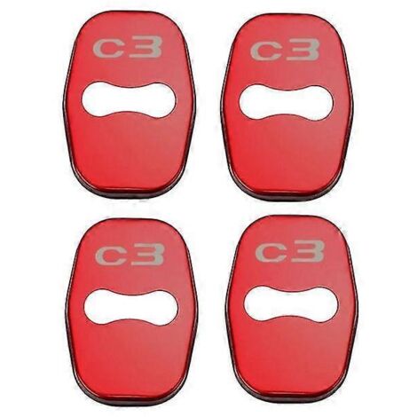 Lot de 4 caches de serrure de porte style auto avec emblème, compatibles avec Citroën C3, C3-XR, C4 et C5. Accessoires en acier inoxydable. Protection de serrure de porte pour C3 (rouge).