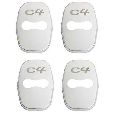 Lot de 4 caches de serrure de porte style auto avec emblème, compatibles avec Citroën C3, C3-XR, C4 et C5. Accessoires en acier inoxydable. Protection de serrure de porte pour C4 (argenté).