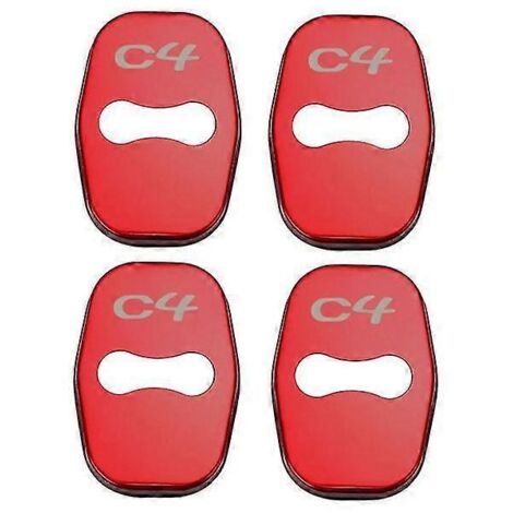 Lot de 4 caches de serrure de porte style auto avec emblème, compatibles avec Citroën C3, C3-XR, C4 et C5. Accessoires en acier inoxydable. Protection de serrure de porte pour C4 (rouge).