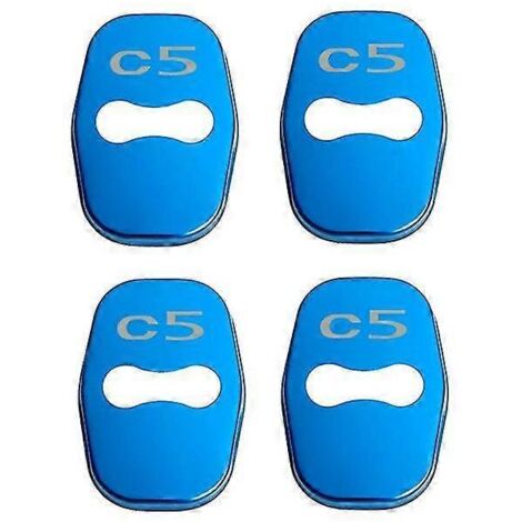 Lot de 4 caches de serrure de porte style auto avec emblème, compatibles avec Citroën C3, C3-XR, C4 et C5. Accessoires en acier inoxydable. Protection de serrure de porte pour C5 (bleu).
