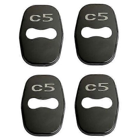 Lot de 4 caches de serrure de porte style auto avec emblème, compatibles avec Citroën C3, C3-XR, C4 et C5. Accessoires en acier inoxydable. Protection de serrure de porte pour C5 (noir).