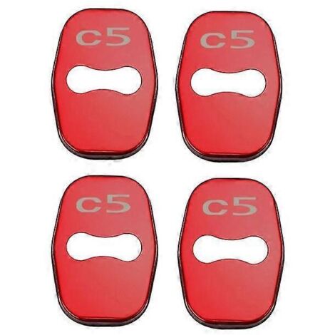 Lot de 4 caches de serrure de porte style auto avec emblème, compatibles avec Citroën C3, C3-XR, C4 et C5. Accessoires en acier inoxydable. Protection de serrure de porte pour C5 (rouge).