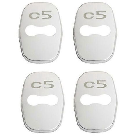 Lot de 4 caches de serrures de porte style auto avec emblème, compatibles avec Citroën C3, C3-XR, C4 et C5. Accessoires en acier inoxydable. Protection de serrure de porte pour C5 (argenté).
