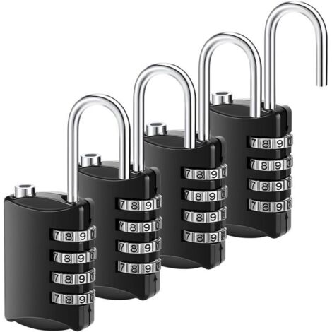 Lot de 4 cadenas à combinaison étanche à 4 chiffres, cadenas long en métal pour extérieur, pour portail, valise, avion