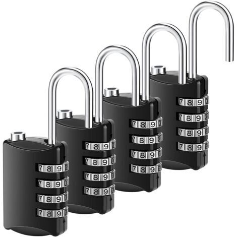 Lot de 4 cadenas à combinaison étanche à 4 chiffres, cadenas long en métal pour extérieur, pour portail, valise, avion