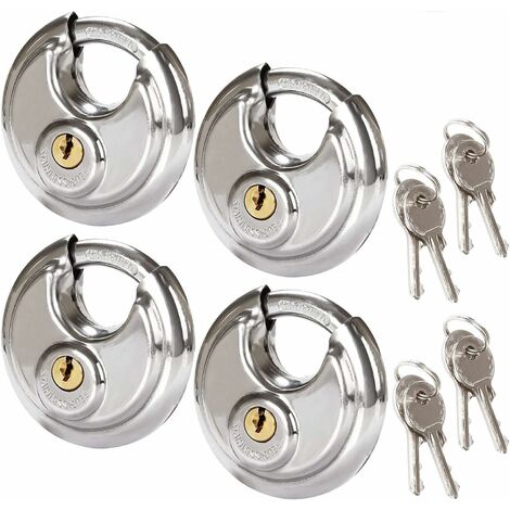 Lot de 4 Cadenas Circulaires de Sécurité, 70MM Cadenas Rond en Acier Inoxydable, Cadenas à Disque Résistant à la Rouille pour les Remises, les Garages, les Remorques