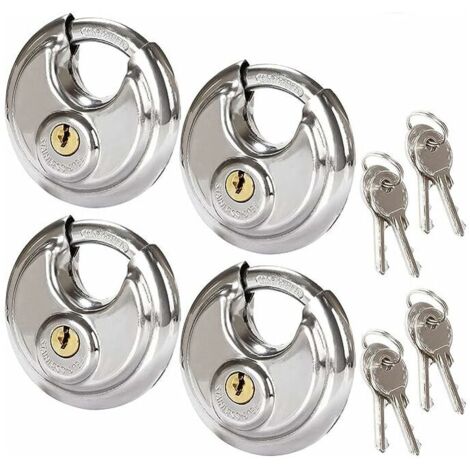 Lot de 4 Cadenas Circulaires de Sécurité en Acier Inoxydable, Cadenas à Disque Résistant à la Rouille