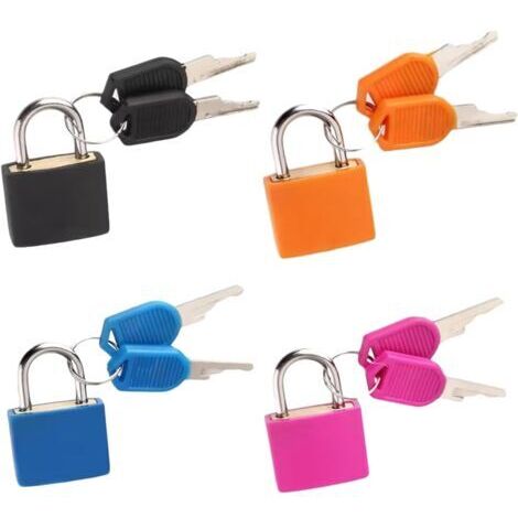 Lot de 4 cadenas pour valise avec clé, petit cadenas pour bagages, casiers, valises de vacances, mini cadenas noir, orange, bleu, rose rouge